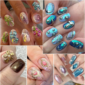 Fcozpjk model hand with multiple chrome shades demonstrating salon results