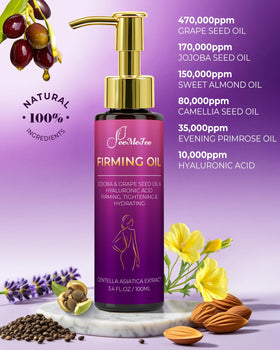 FeeMeFee ingredients label closeup highlighting grape seed, jojoba, and hyaluronic acid