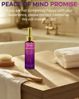 FeeMeFee bottle with lavender sprigs portraying calming scent-free botanical vibe