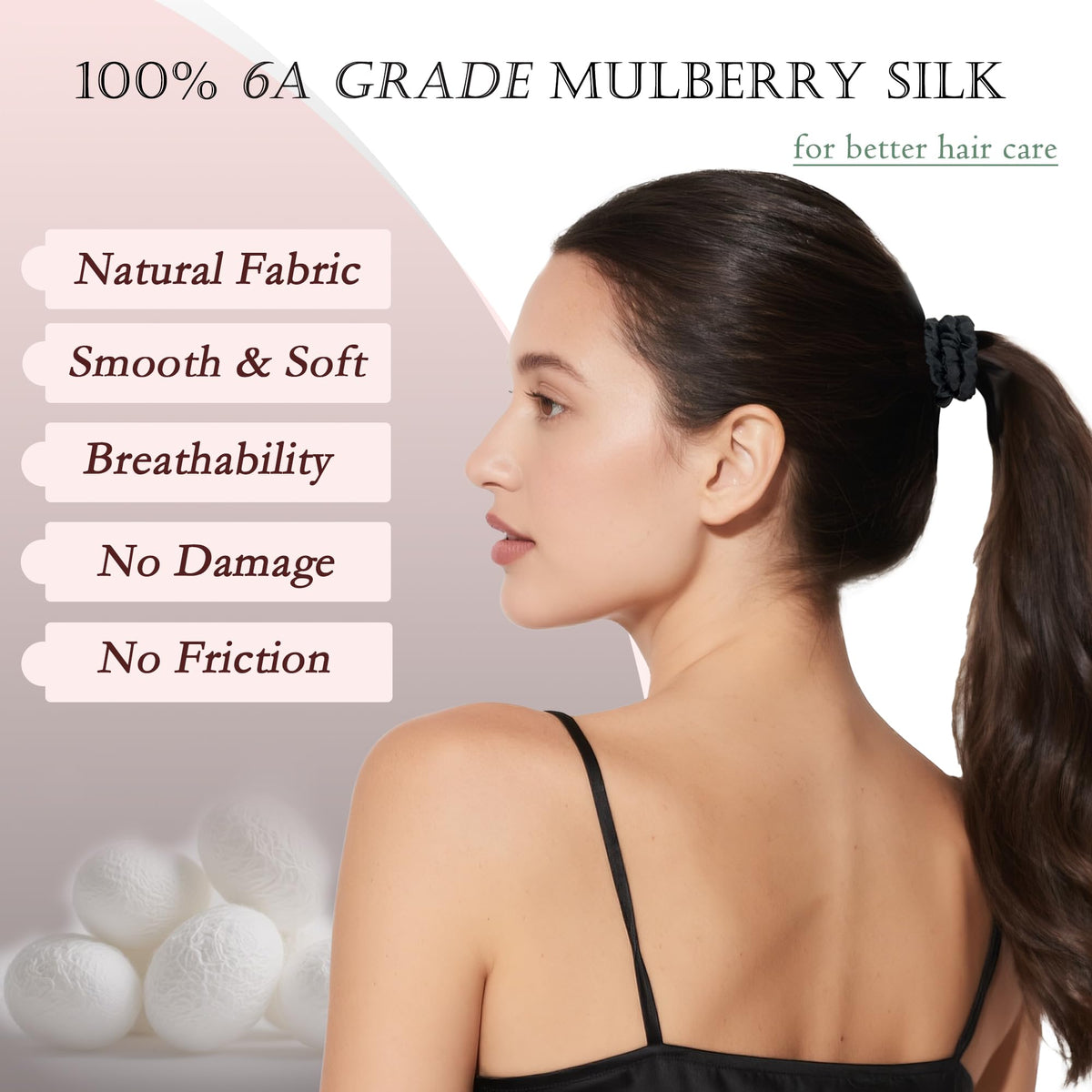 Feivea silk close-up showing 22 momme mulberry texture that reduces friction