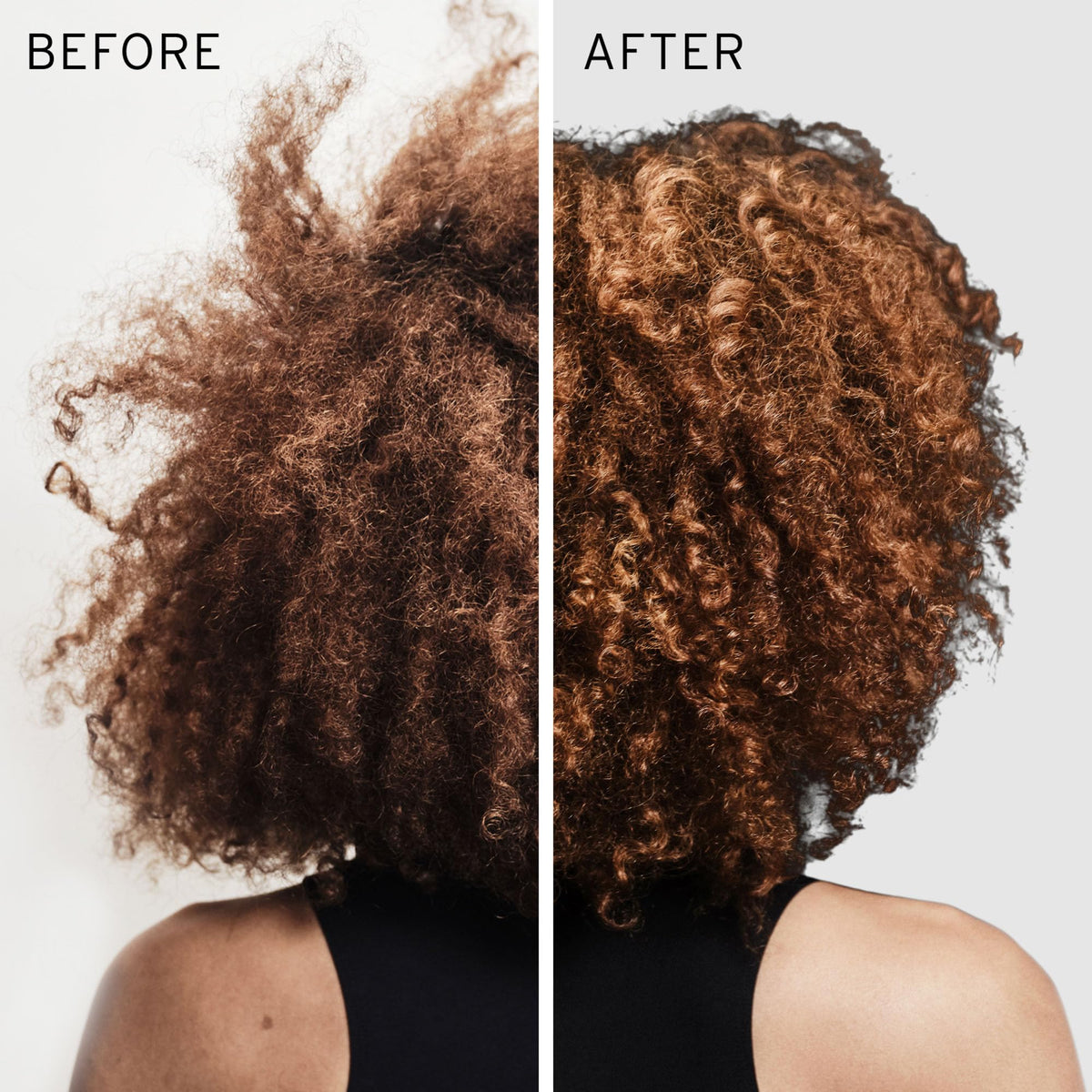 FEKKAI before and after hair showing reduced frizz and shine