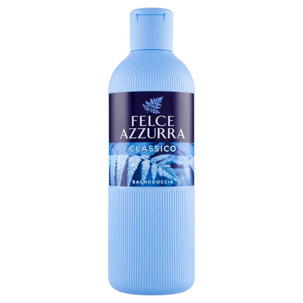 Felce Azzurra bottle styled on bathroom shelf conveying premium everyday routine