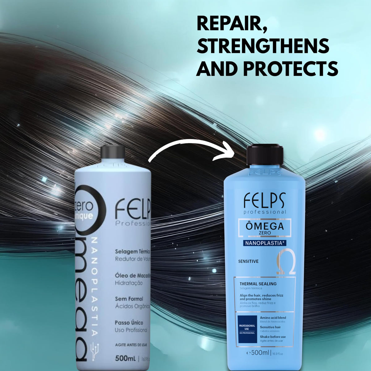 Felps Professional 500ml bottle next to hand for scale and professional volume