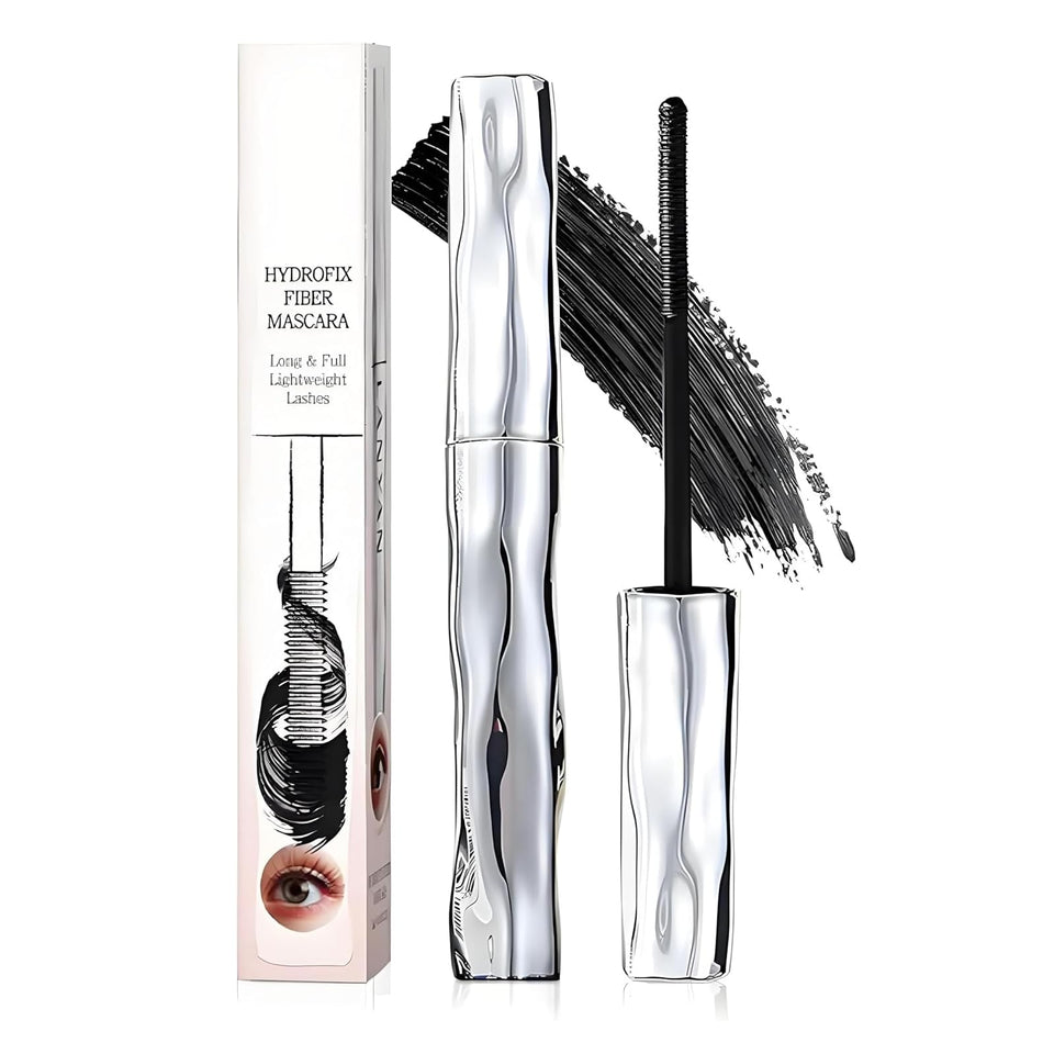 Felvaris front packaging of waterproof fibre mascara showing sleek tube and brand benefit