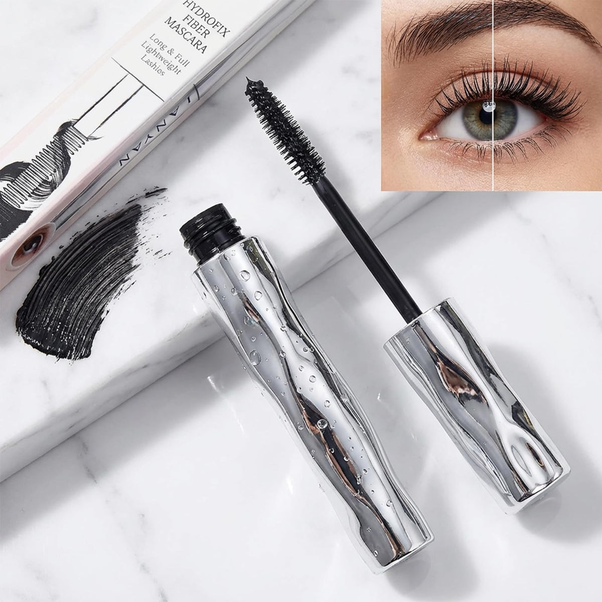 Felvaris wand with mascara coating highlighting bristles for defined lash application