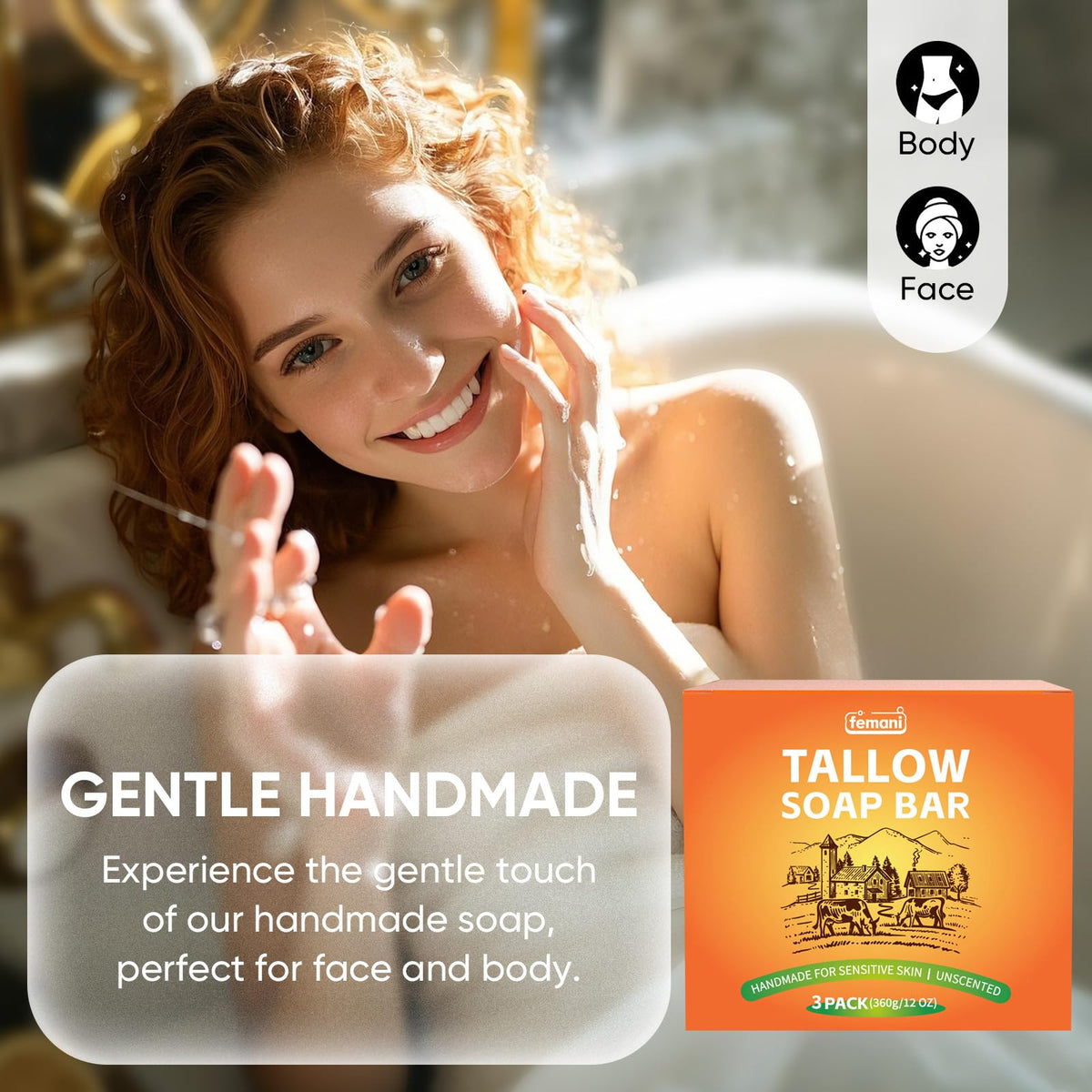femani bathroom lifestyle scene showing calming unscented daily use