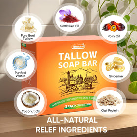 femani ingredient label close-up listing grass-fed tallow and glycerin