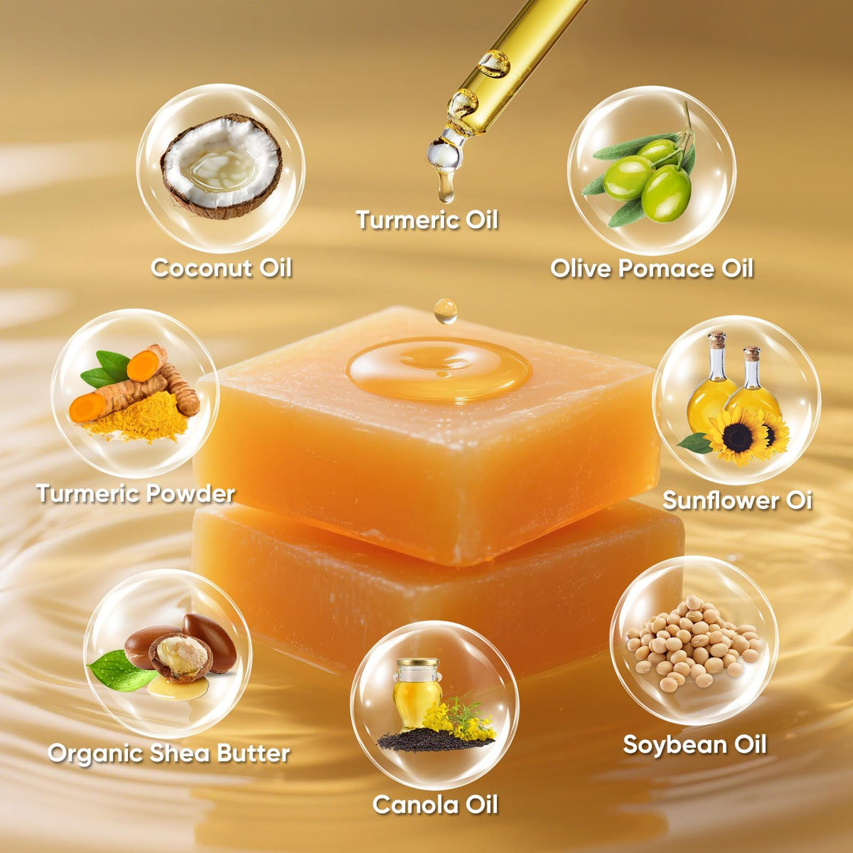 femani lemon turmeric soap bar on dish conveying gentle cleansing and fresh scent