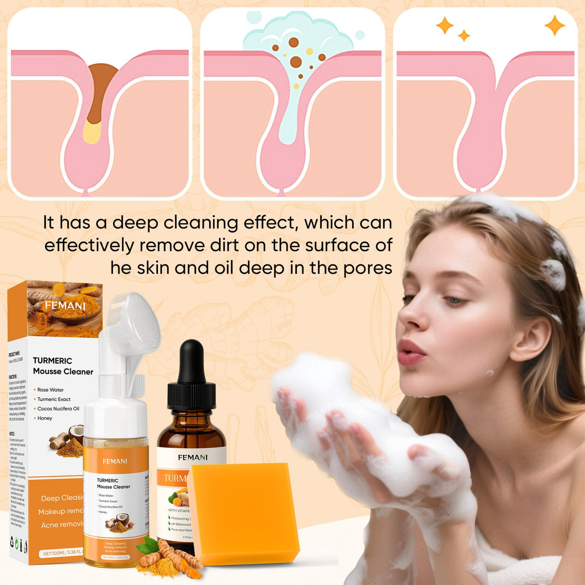 femani turmeric oil dropper releasing oil, targeted hydration benefit