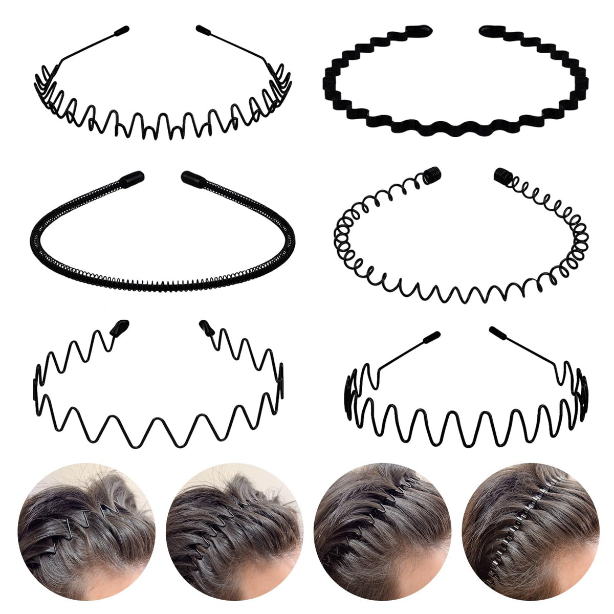 fenshine front view of six metal headbands shows clean packaging and selection benefit