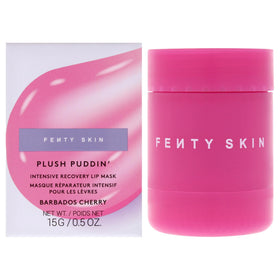 FENTY BEAUTY Plush Puddin front jar showing Barbados Cherry color and glossy finish