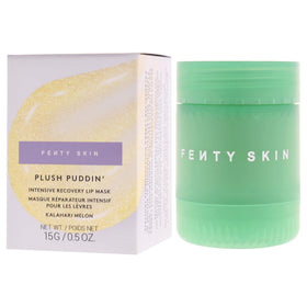 FENTY BEAUTY jar in hand to show Plush Puddin portable half-ounce convenience