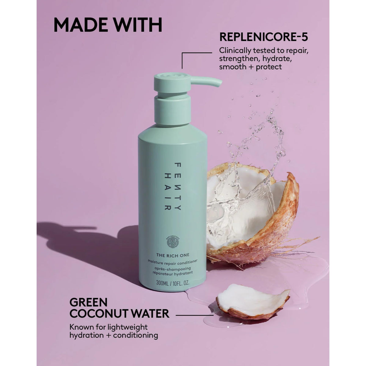 FENTY BEAUTY conditioner on bathroom shelf showing everyday use benefit