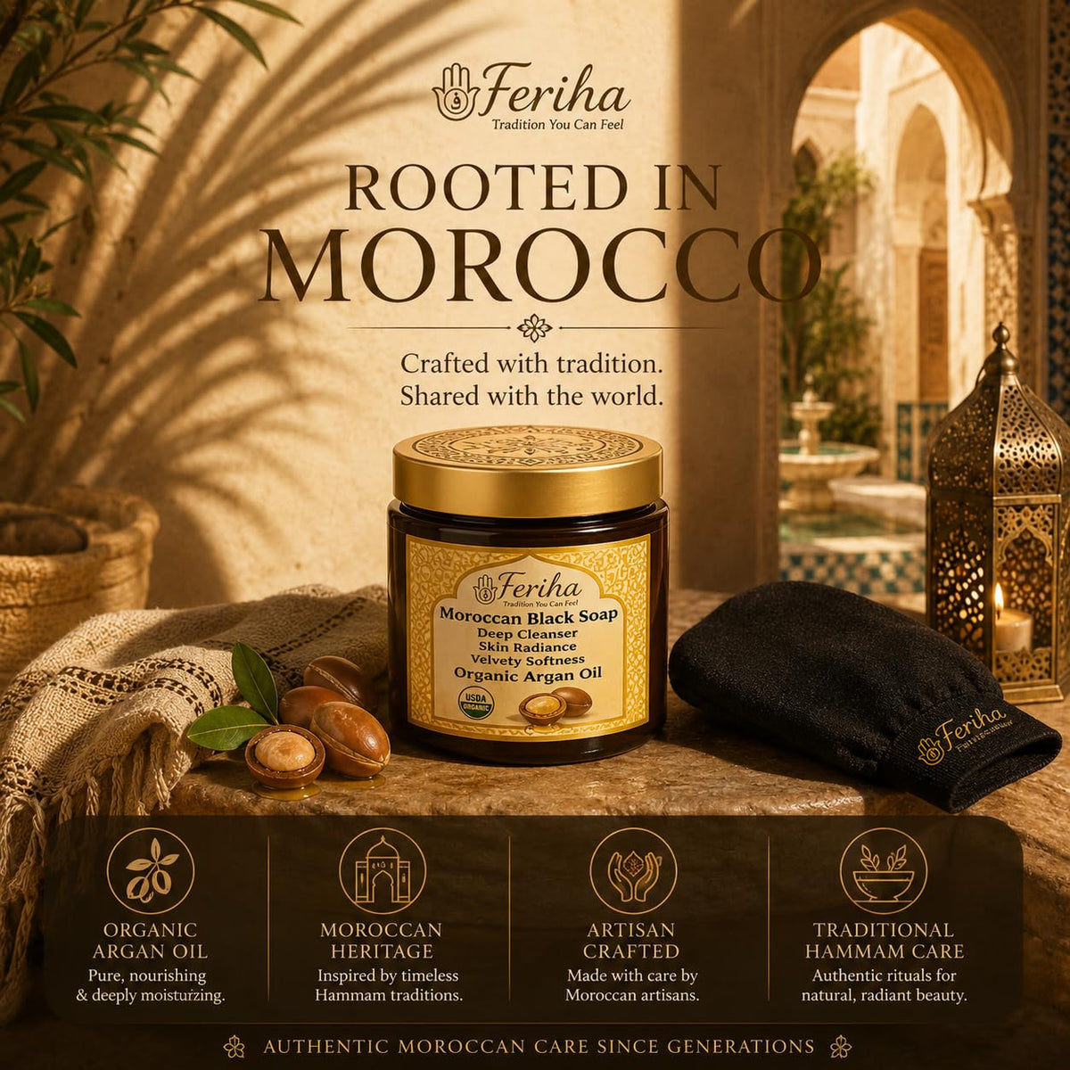 FERIHA exfoliation mitt scrubbing paste demonstrating smooth results