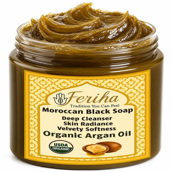 FERIHA front jar view showing product and label for authentic Moroccan soap