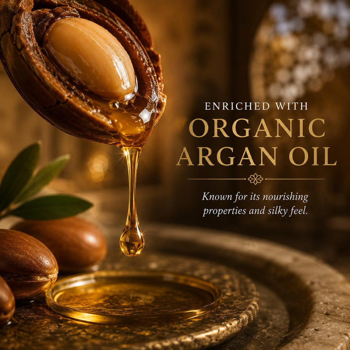 FERIHA label detail emphasizing organic argan oil and Moroccan origin