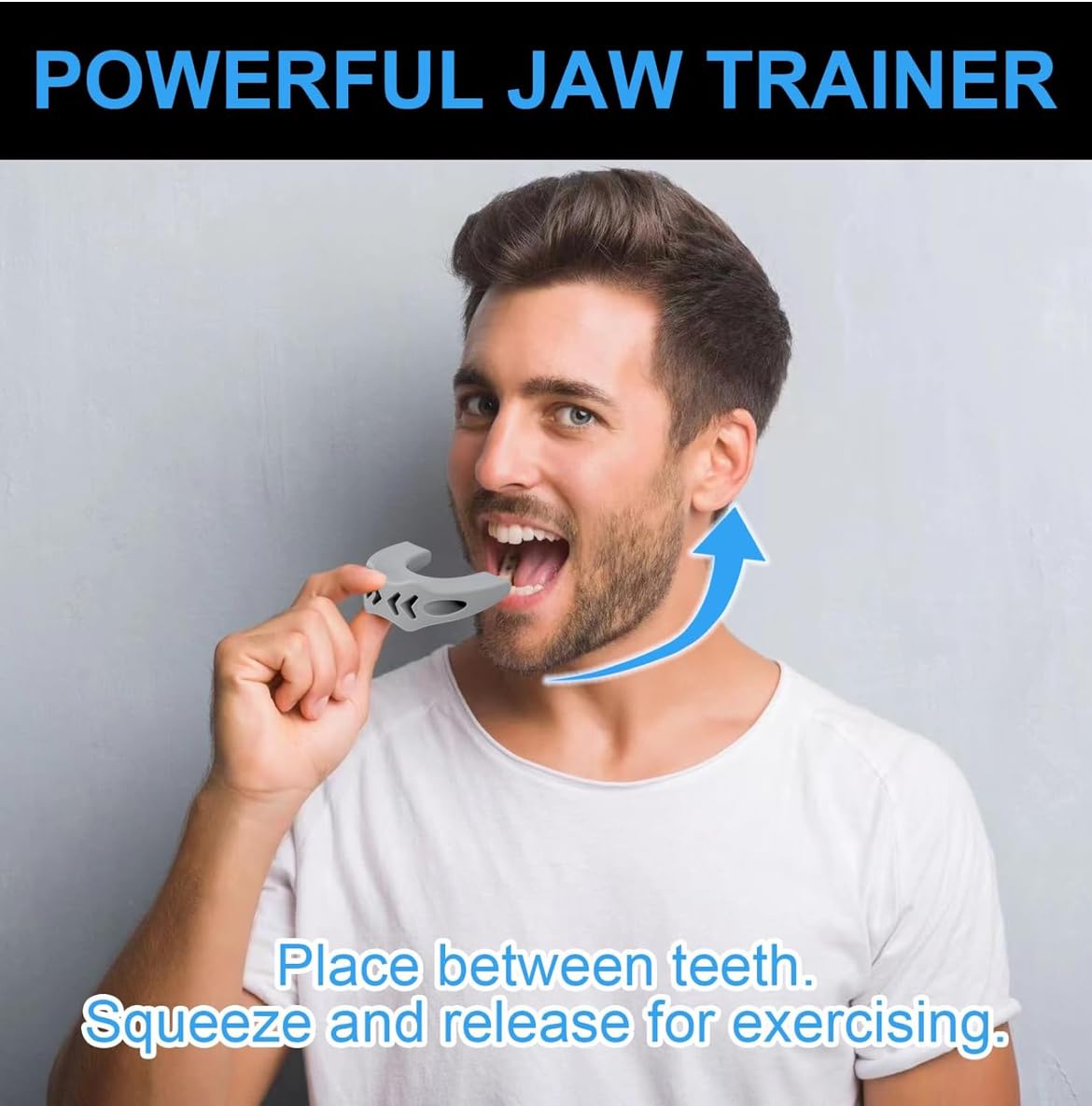 FGVOPJM jaw trainer next to gym bag illustrating on-the-go convenience