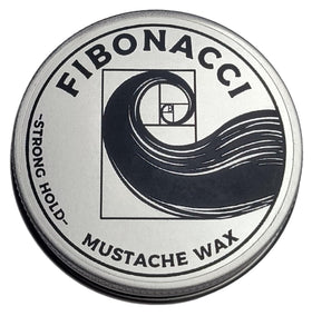 Fibonacci Mustache Wax tin front view showing compact travel-ready design and strong hold