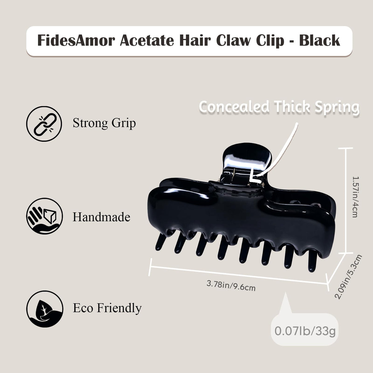 FidesAmor close-up of acetate texture highlighting smooth, hair-friendly polish