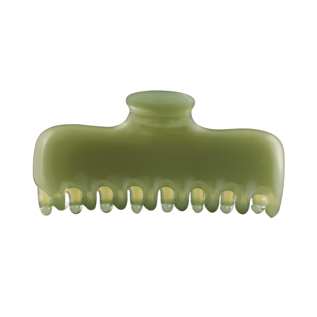 FidesAmor olive green clip front view showing glossy finish and rectangular shape benefit: elegant hold