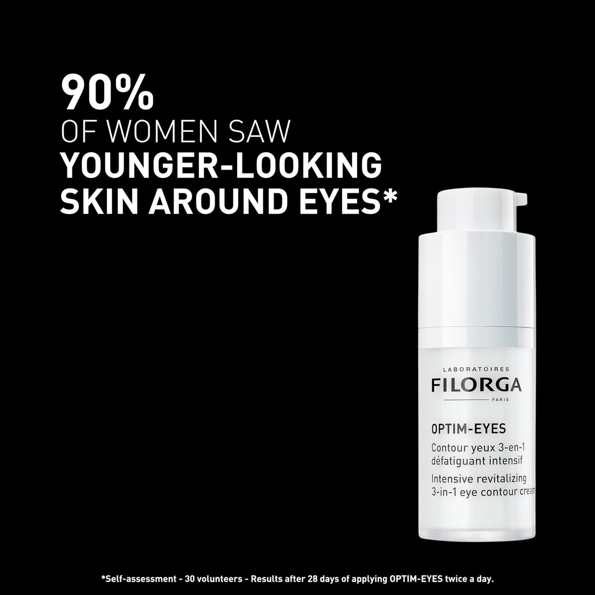 Filorga Optim-Eyes cream on fingertip ready to apply for targeted under-eye hydration