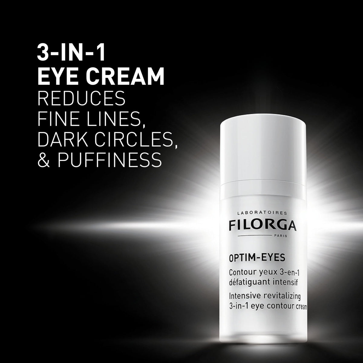 Filorga Optim-Eyes ingredients display of peptides and hyaluronic acid promoting smoother skin