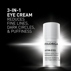 Filorga Optim-Eyes ingredients display of peptides and hyaluronic acid promoting smoother skin