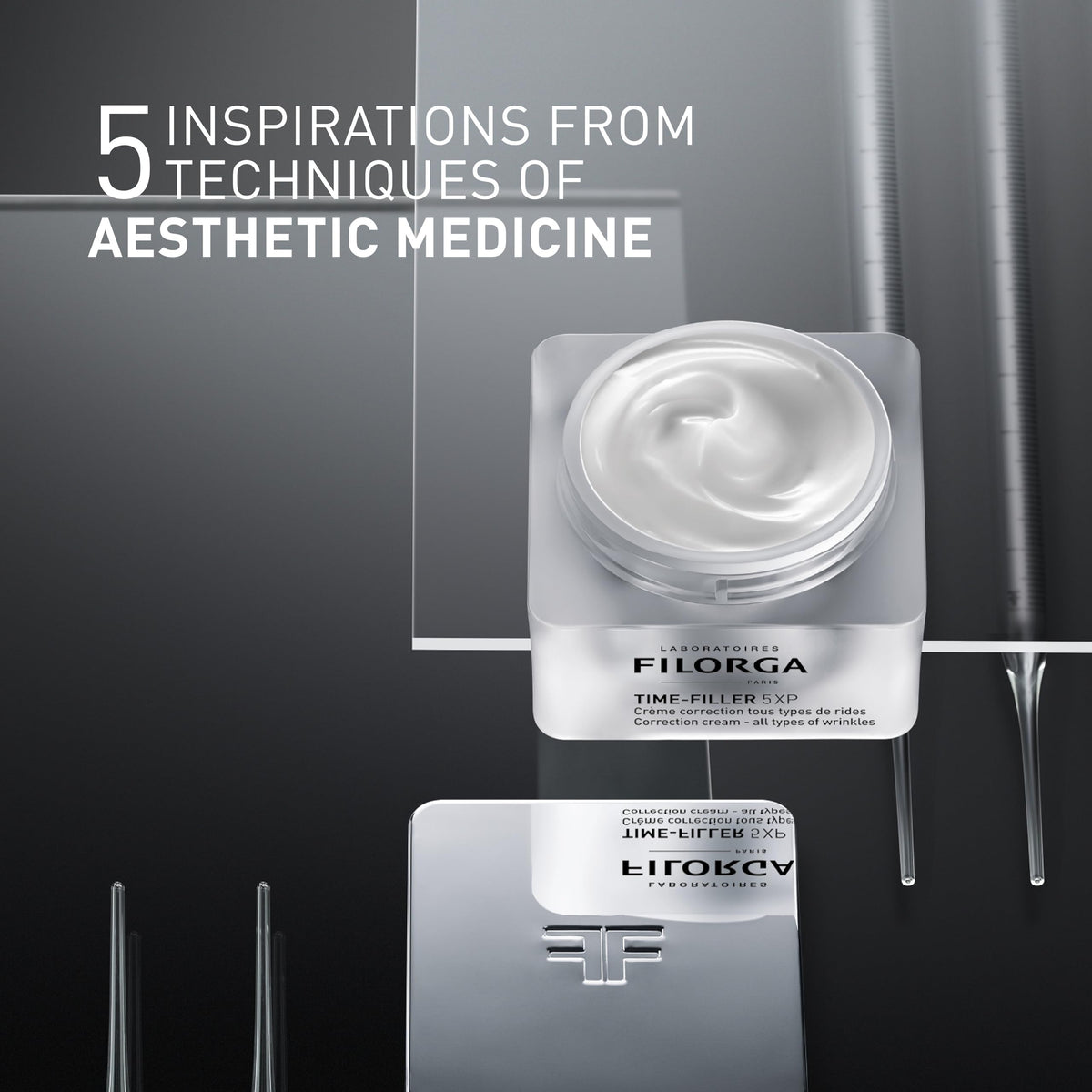 Filorga Time-Filler 5-XP ingredient display with hyaluronic and peptide benefits