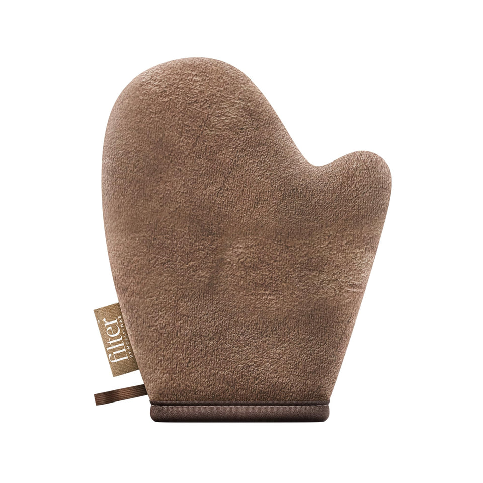 Filter by Molly‑Mae front view of velvet mitt showing shape and size for even coverage