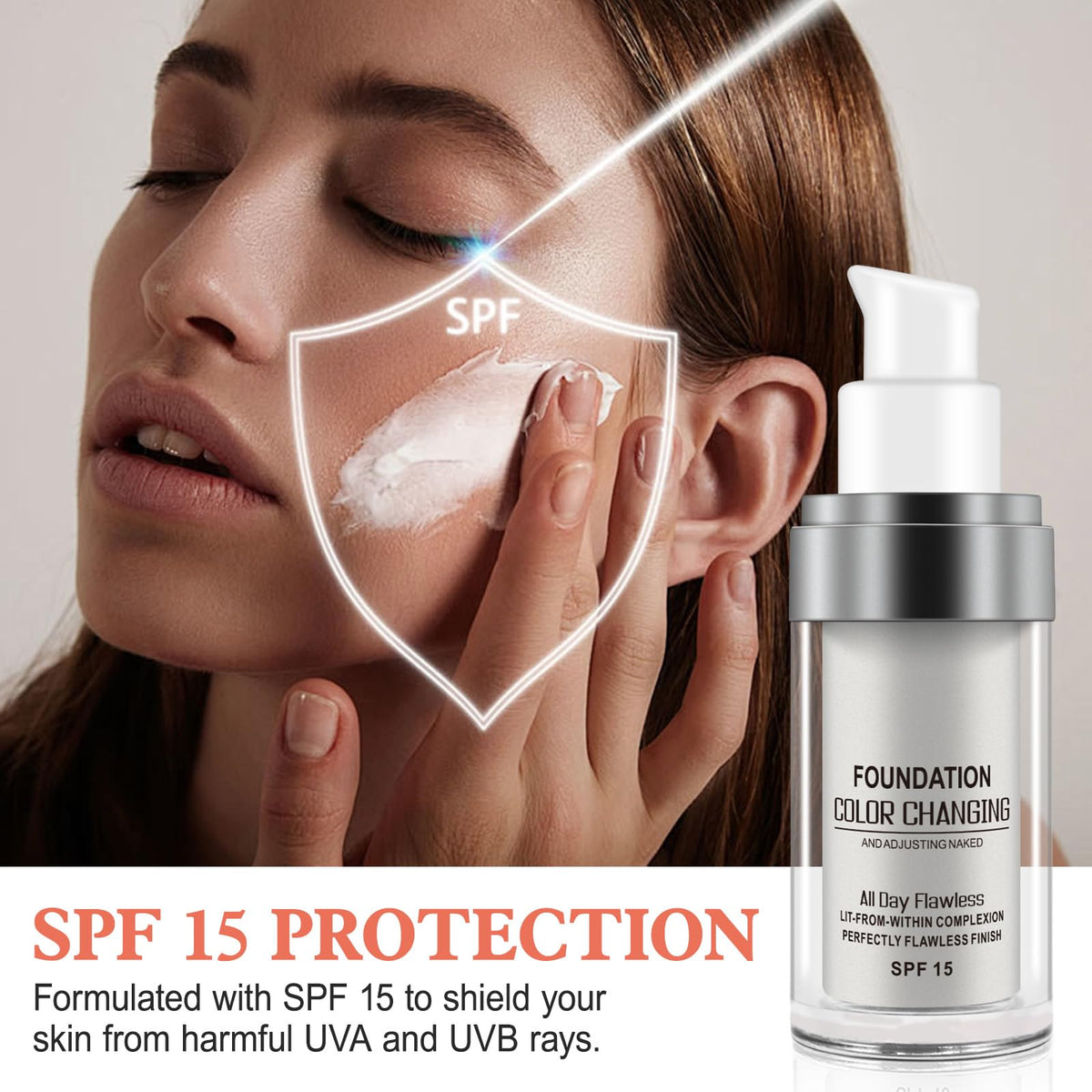 find back foundation being blended with a makeup sponge for seamless coverage