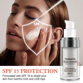 find back foundation being blended with a makeup sponge for seamless coverage