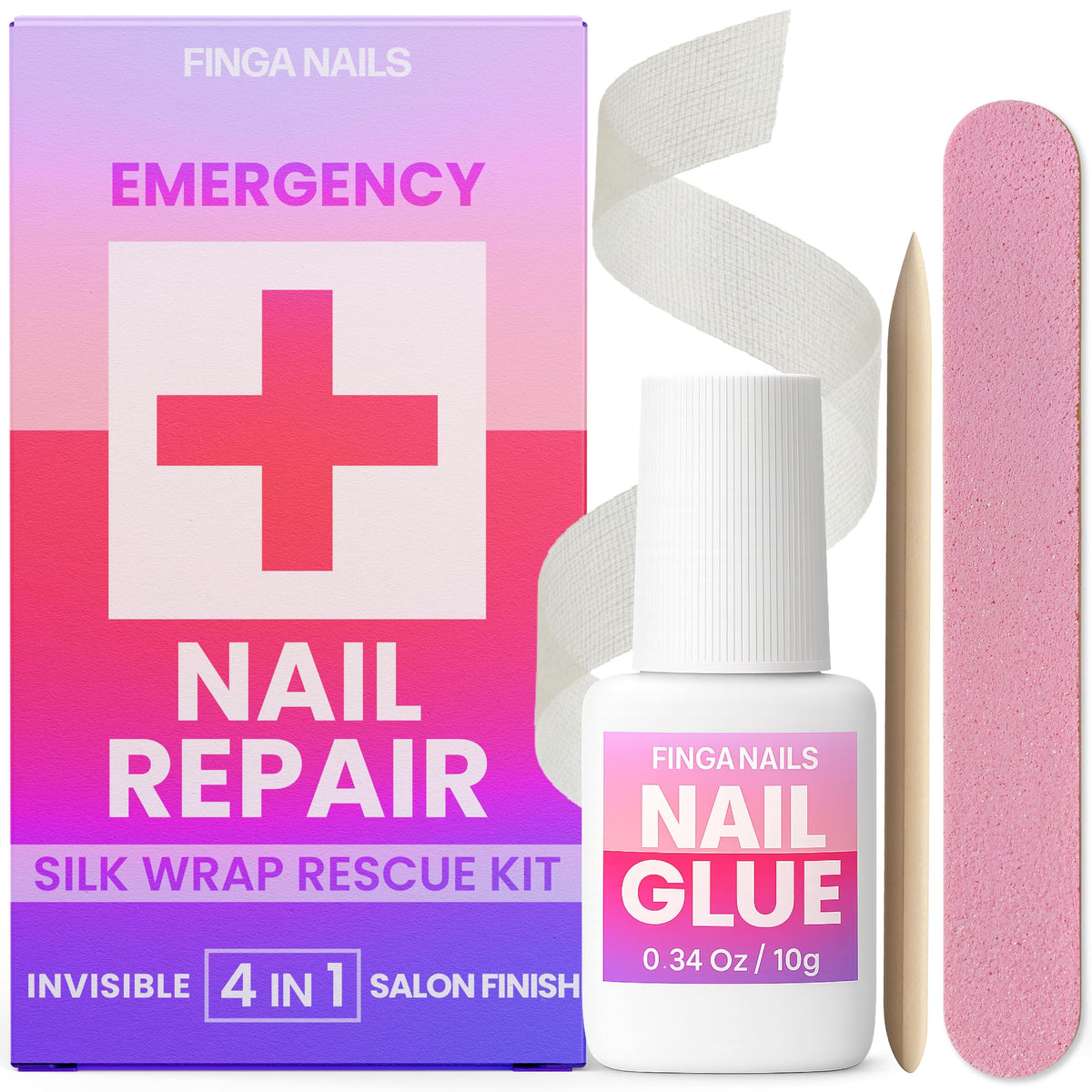 Finga-Nails front packaging showing kit contents and quick benefit