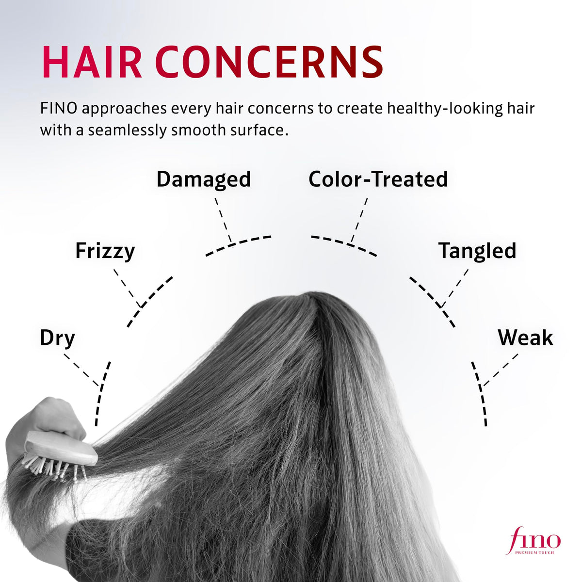 Fino before and after photo showing reduced frizz and shine