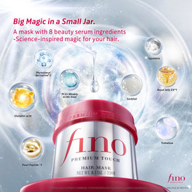 Fino mask in hand applied to hair for visible smoother strands