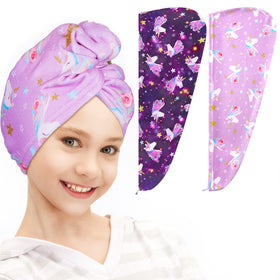 FIOBEE front view of purple patterned towel showing playful design and quick-dry benefit