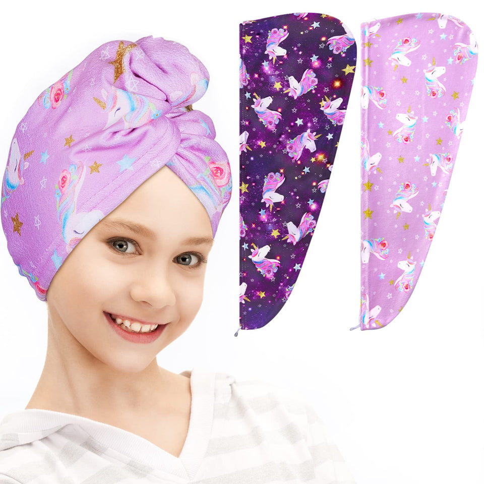 FIOBEE front view of purple patterned towel showing playful design and quick-dry benefit