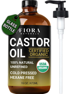 Fiora Naturals front packaging showing organic castor oil and benefits