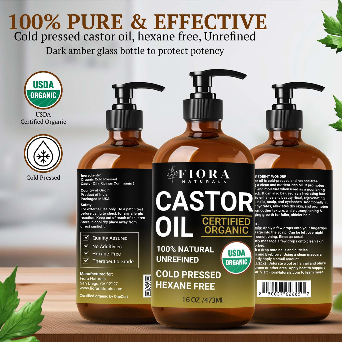 Fiora Naturals oil pour close-up highlighting thick golden texture