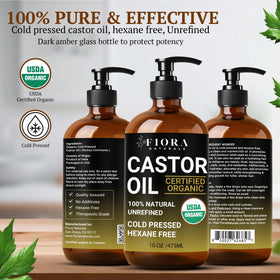 Fiora Naturals oil pour close-up highlighting thick golden texture