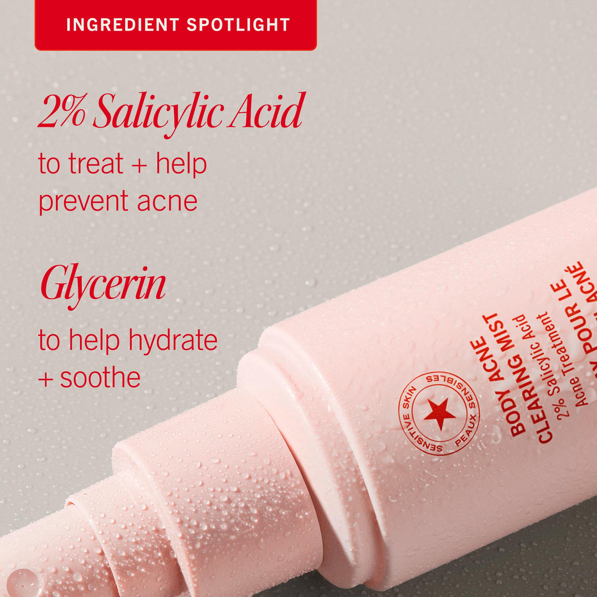First Aid Beauty bottle label detail showing active 2% salicylic acid strength