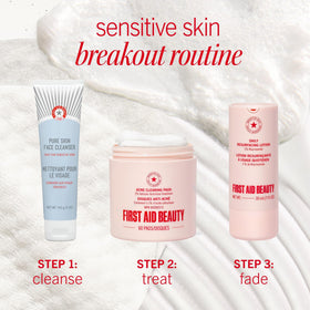 First Aid Beauty bottle beside sunscreen showing recommended daytime routine pairing