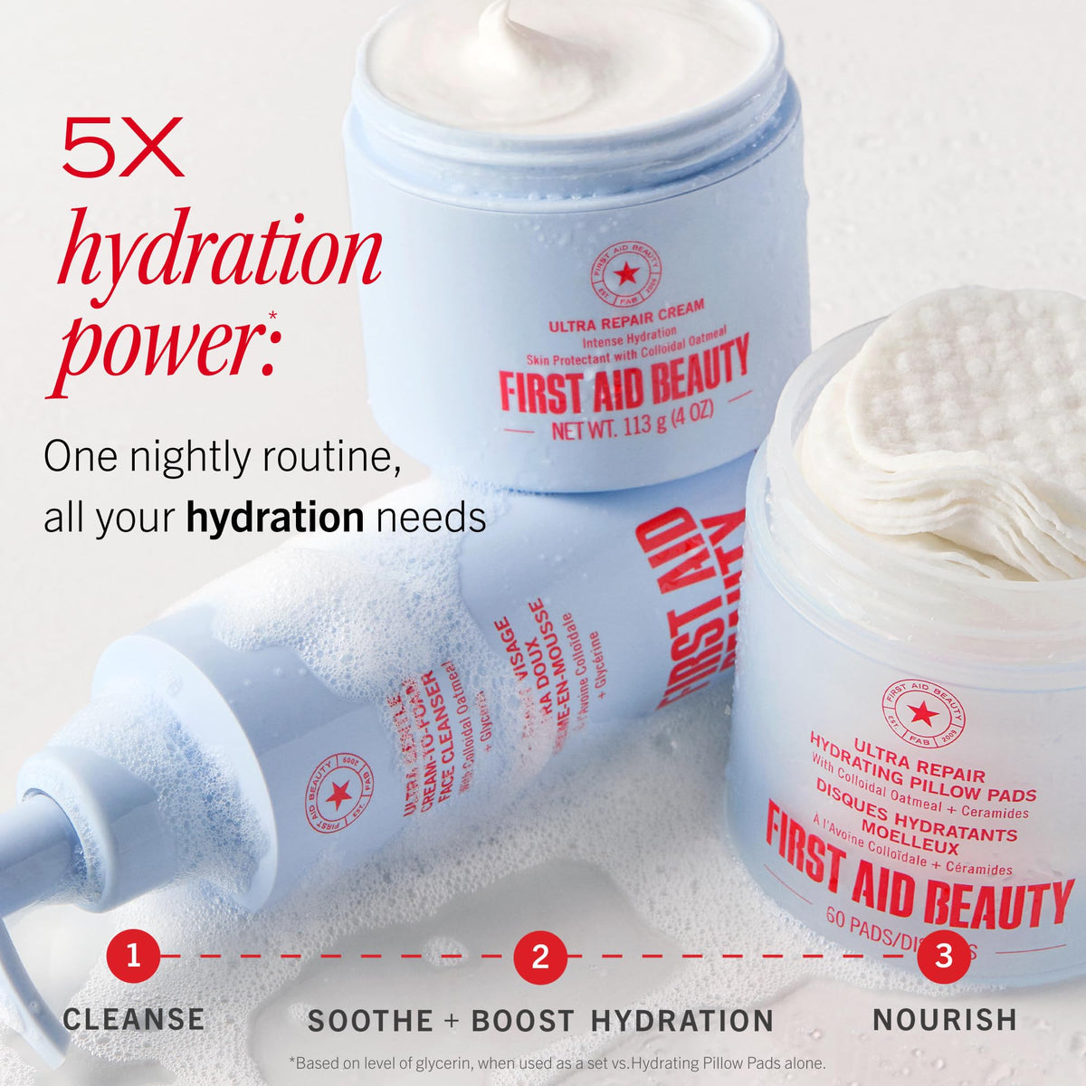 First Aid Beauty bottle back label showing ingredient list and product claims