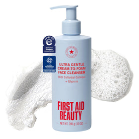 First Aid Beauty pump bottle front view showing clean packaging and easy dispensing
