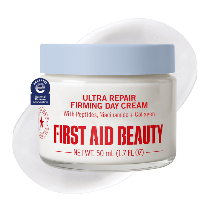 First Aid Beauty jar front view showing product for visible firming