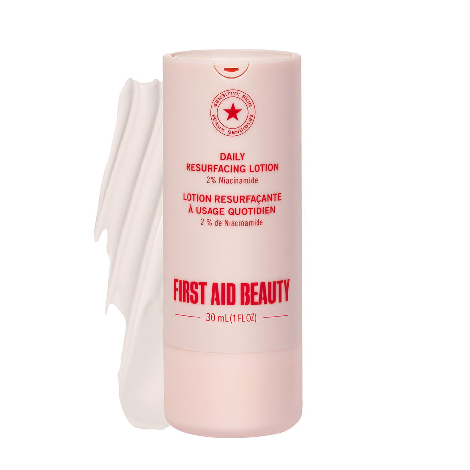 First Aid Beauty front packaging showing bottle and label for clear product ID and trust