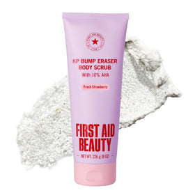 First Aid Beauty front tub shot showing strawberry scent and label benefits