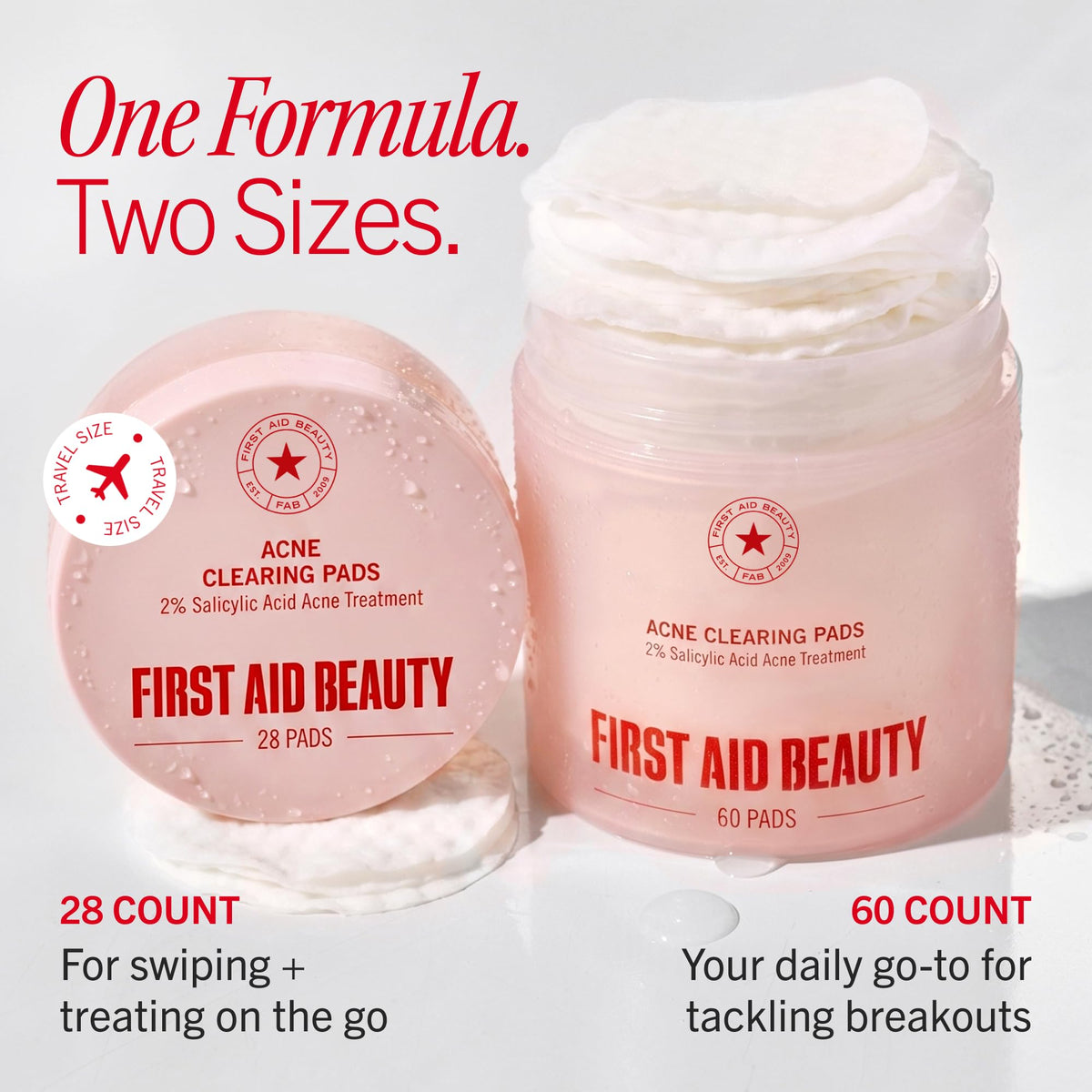 First Aid Beauty pads on bathroom counter suggesting daily skincare routine