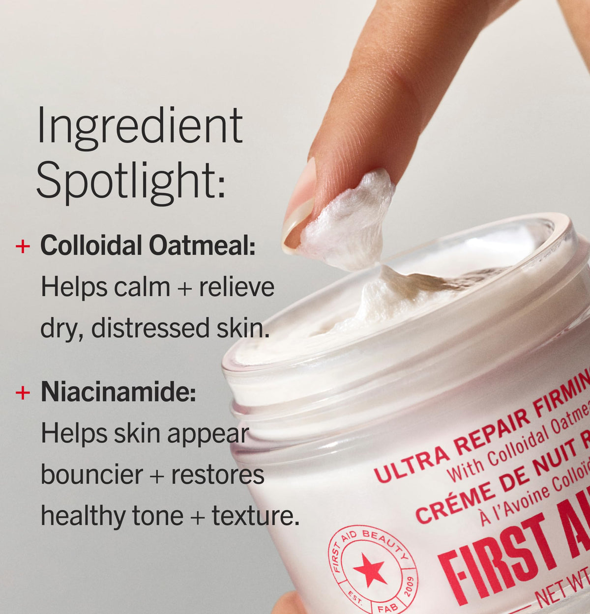 First Aid Beauty jar staged with serums to show routine compatibility