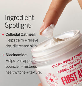 First Aid Beauty jar staged with serums to show routine compatibility