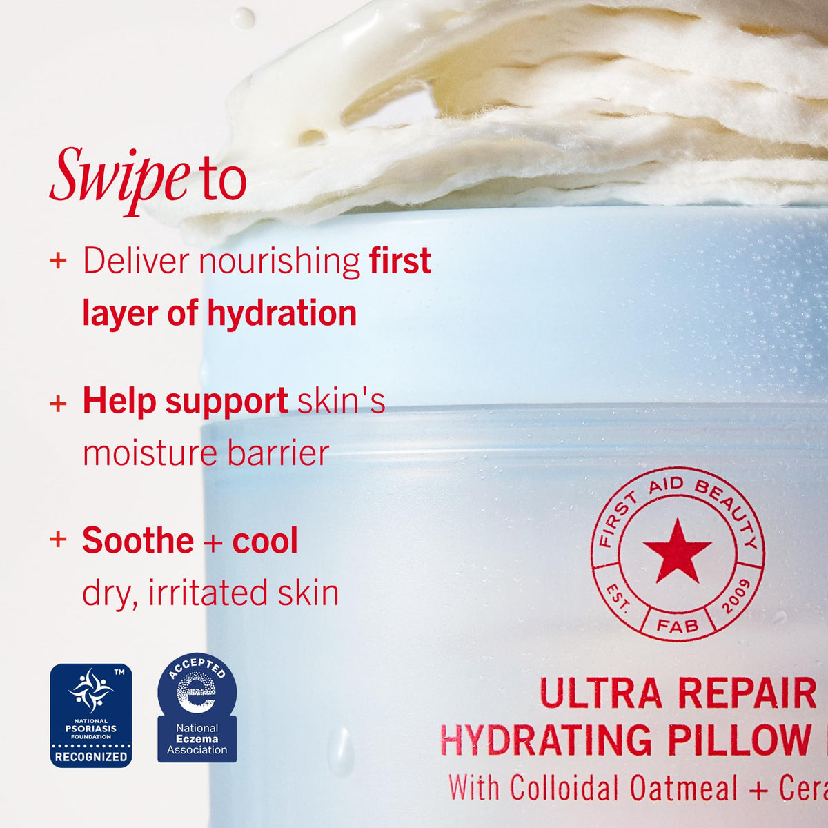 First Aid Beauty pad in hand demonstrating size and easy single-use convenience